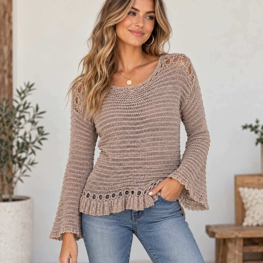 Tommy Bahama M Linen Blend Sweater Boho Coastal Resort Crochet Festival